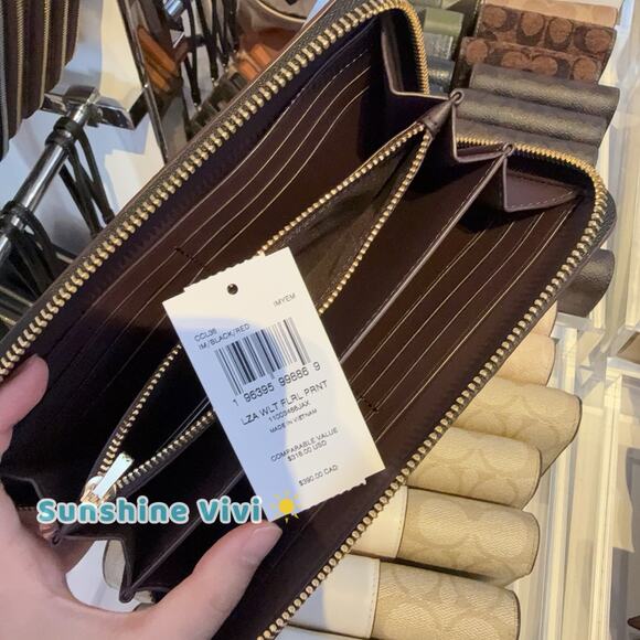 NWT Coach Long Zip Around Wallet With Floral Print CCL36 Black/Red - Picture 7 of 11